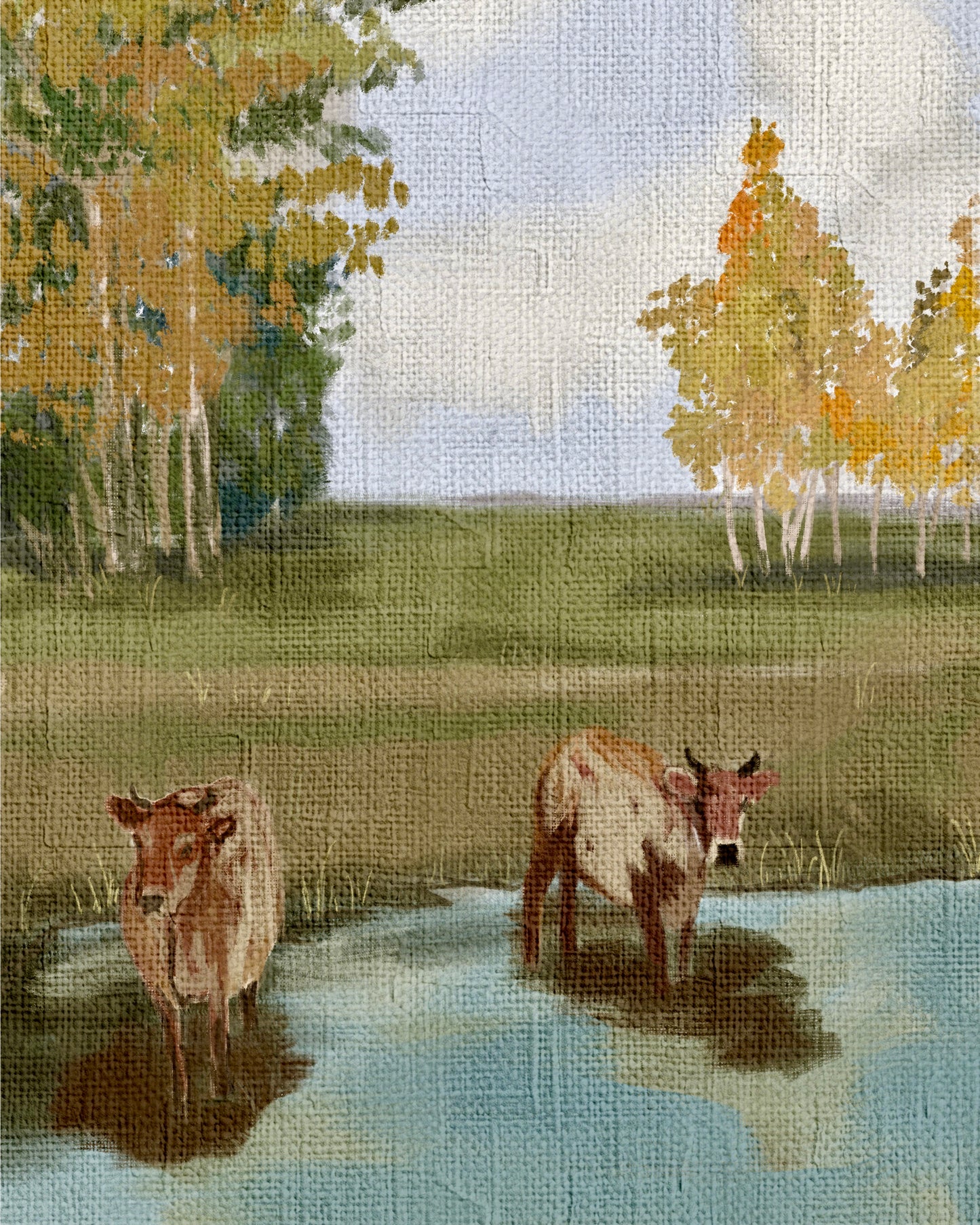 Cows In The Pond Print